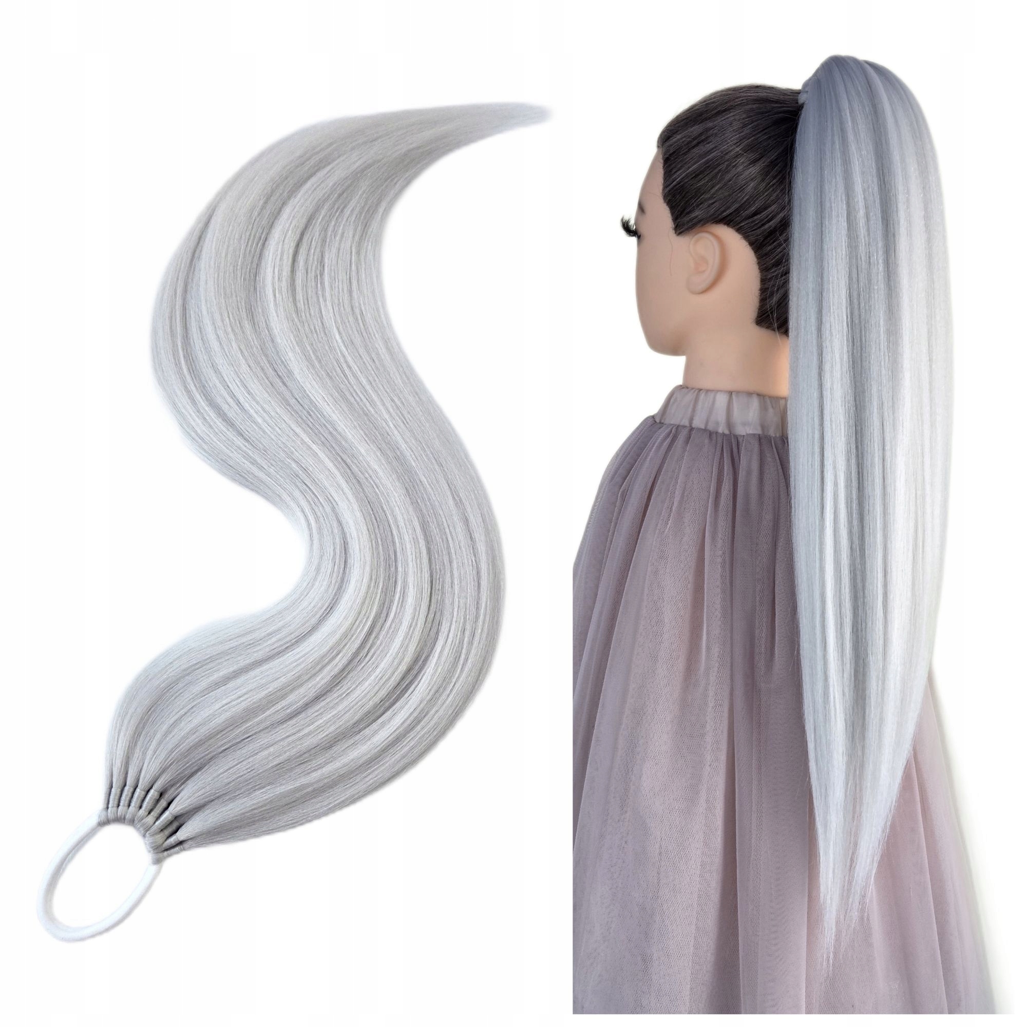 Připínací poník na gumičce, Příčesek, platinová blond, Platinová Královna, 60 cm