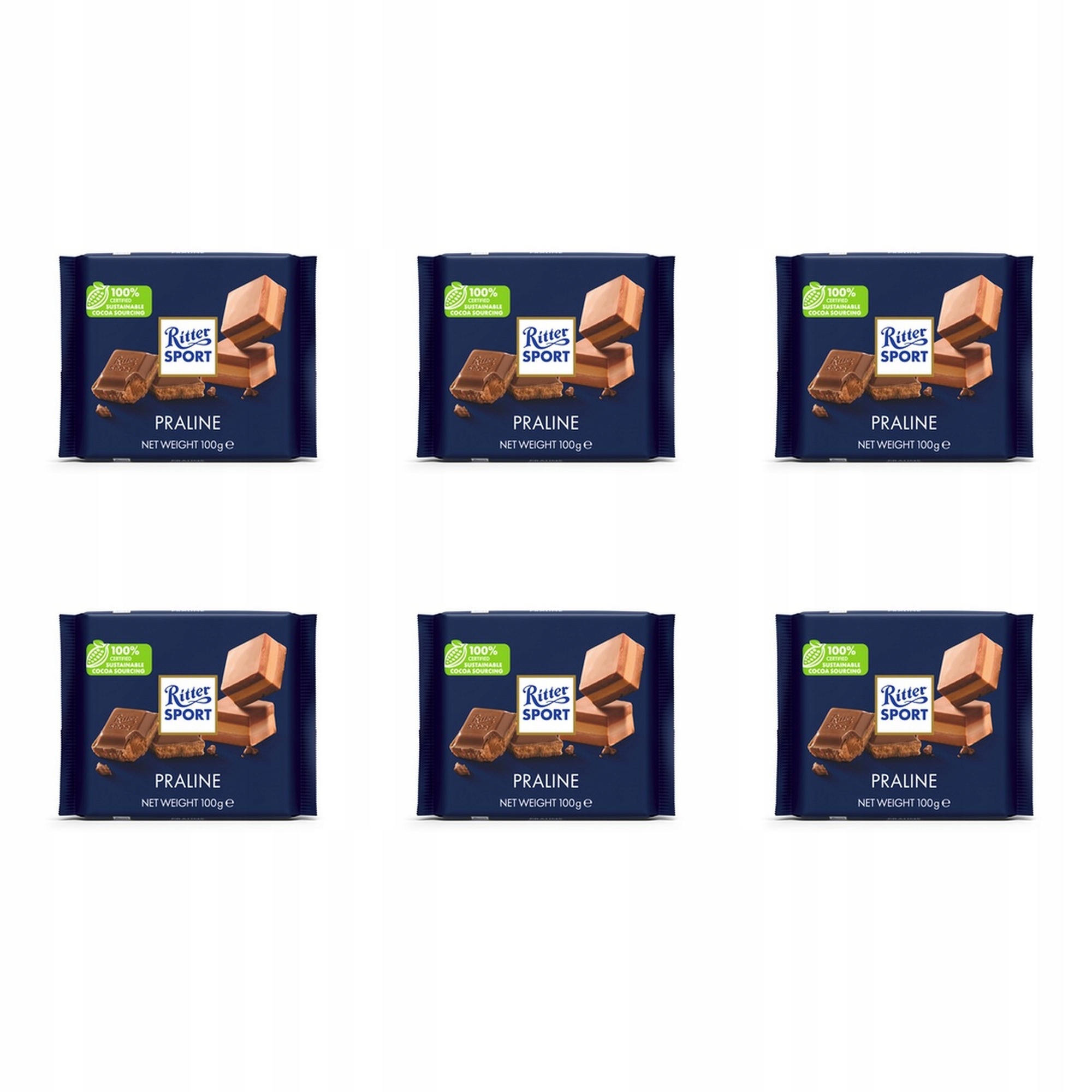 6 x 100 g Ritter Sport Čokoláda Nugát