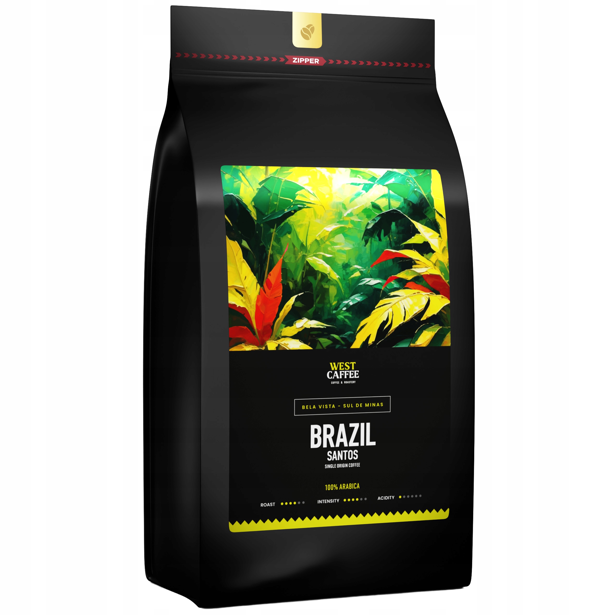 Káva zrnková Brazílie Santos 1 kg čerstvě pražená do kávovaru 100% Arabica