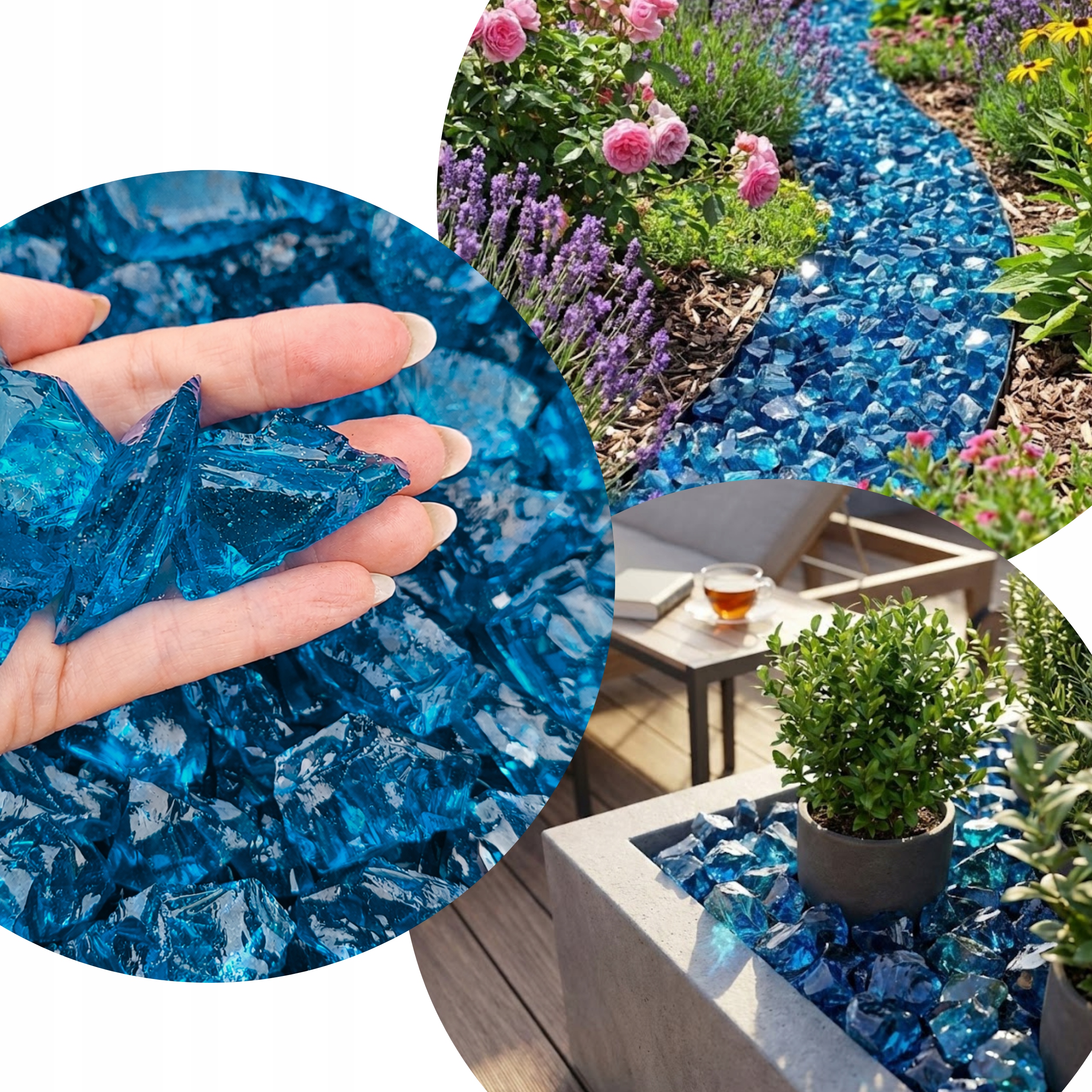 Grys Skleněný Zahradní Kámen Pro Dekorativní Květináče Sky Blue 3-5 cm 10 kg