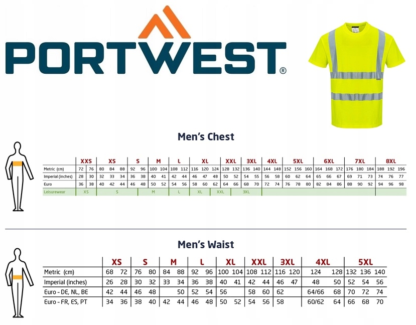 KOSZULKA ODBLASKOWA T-SHIRT ŻÓŁ S170 PORTWEST 5XL Rozmiar 5XL