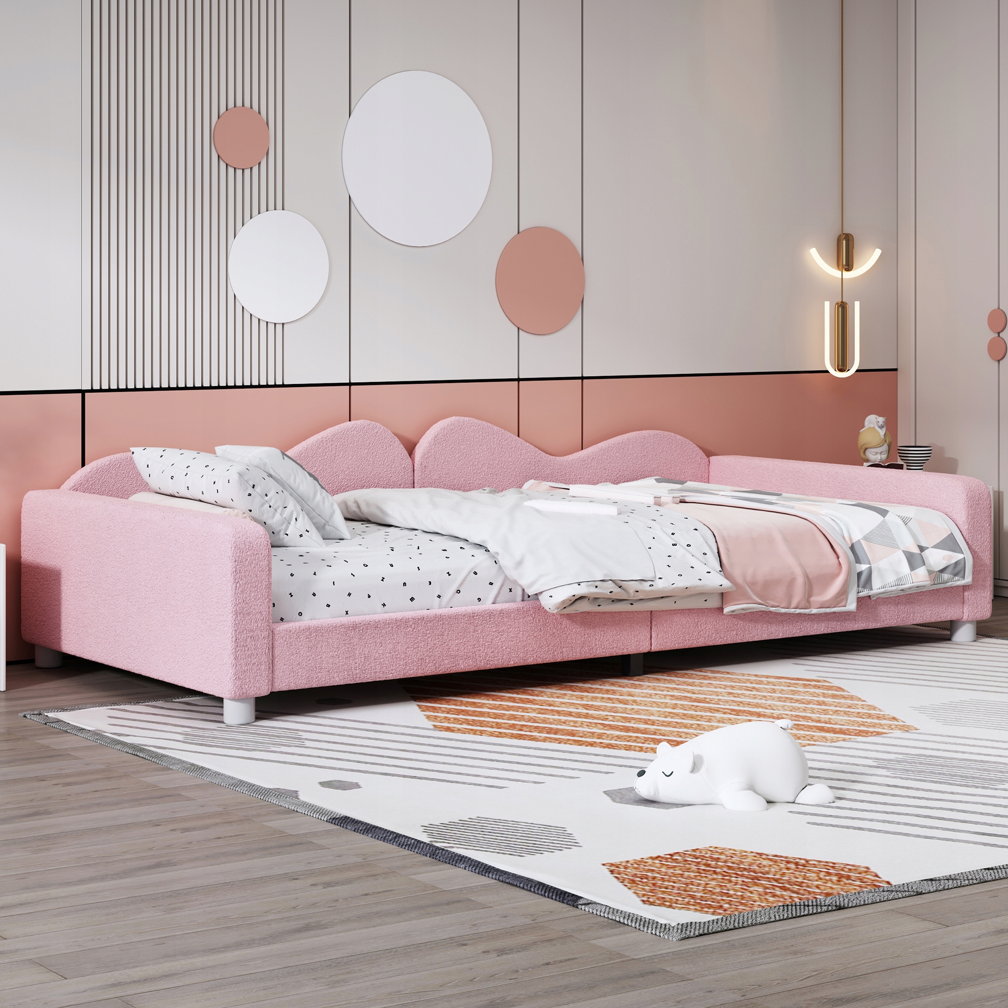 Dětská postel Čalouněná postel Pohovka s lůžkem 90*200 cm dívka růžová