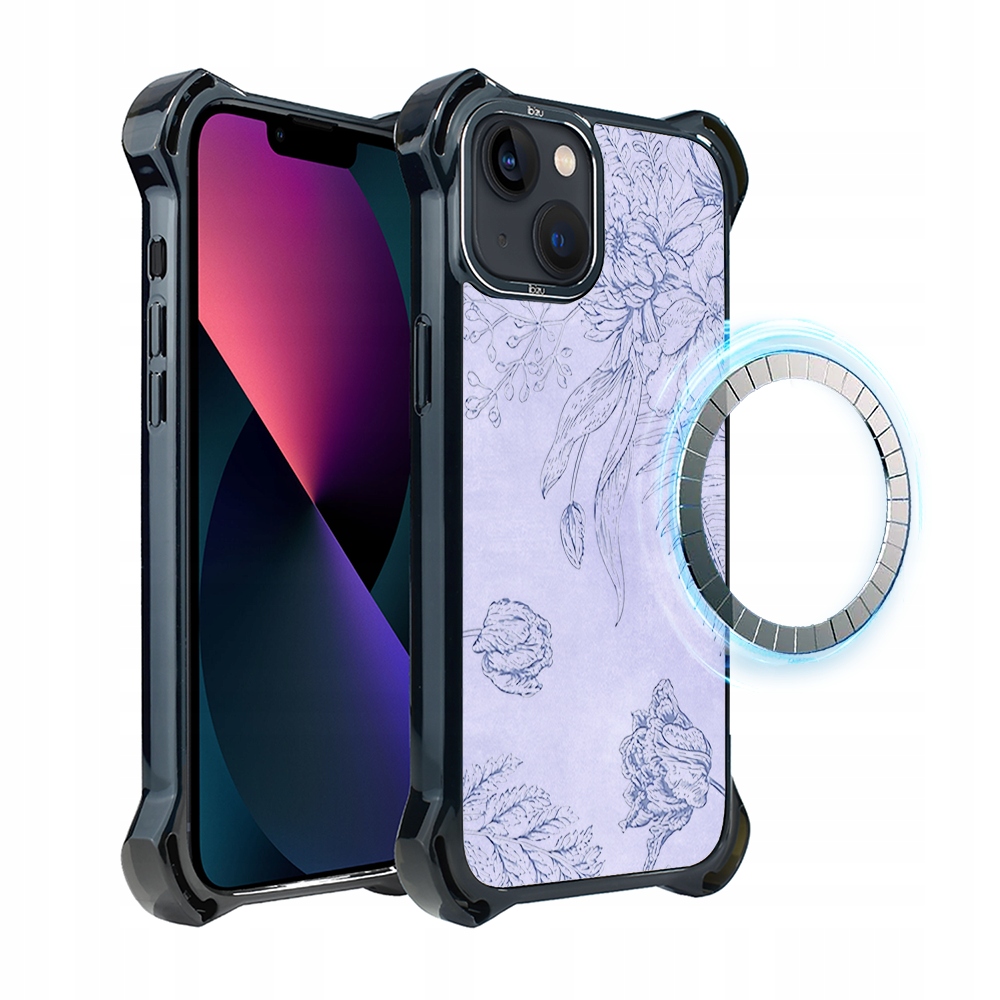 Pouzdro pro iPhone 13 Ibizu DropGuard Ultra s MagSafe, květinový reliéf