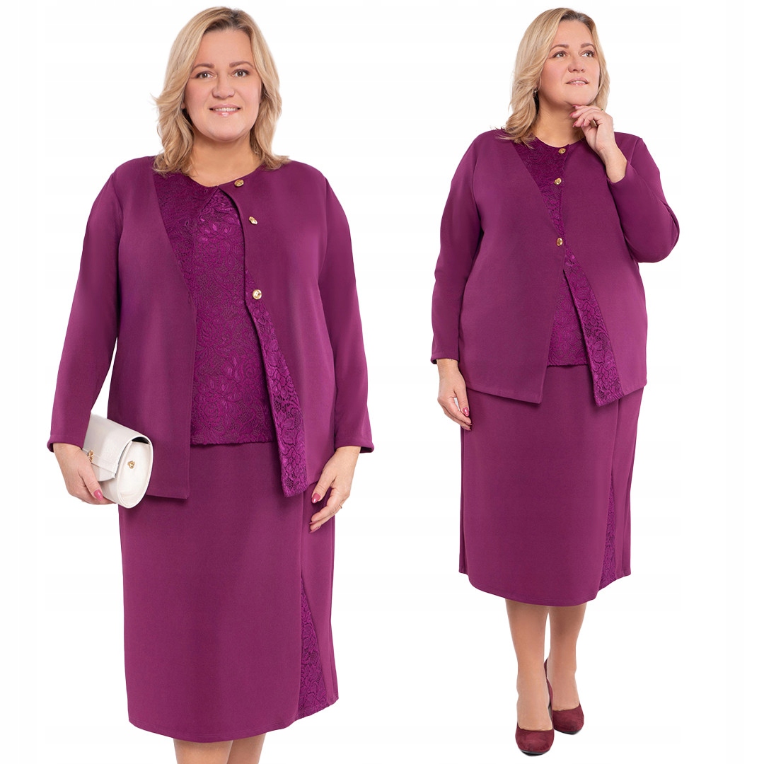 Fialový komplet s krajkovou halenkou 60/62