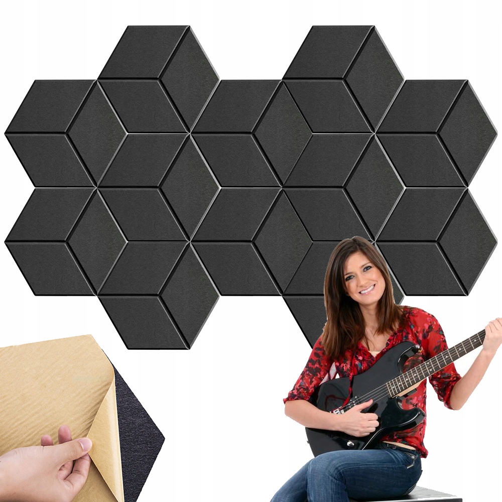 Akustický Panel Hexagon 12 ks nástěnné plástve Černé