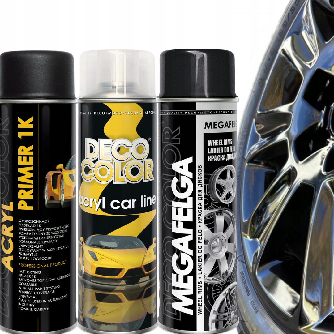 Zestaw farb do malowania felg Czarny Połysk 3 X Spray Lakier Do Felg
