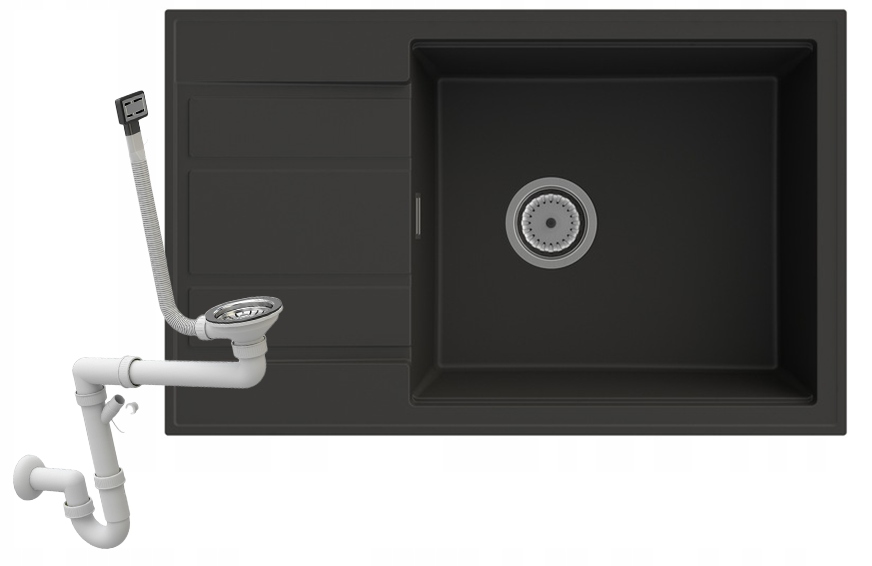 Granitový Drez Louis Jednokomorový S Odkvapkávačom, Sifón Chróm