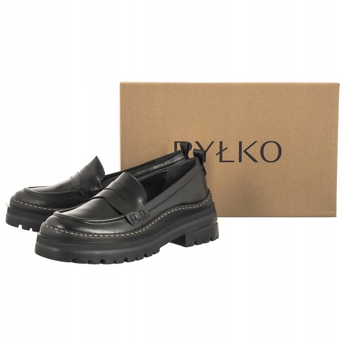 Buty Półbuty Mokasyny Skórzane Damskie Ryłko Czarne E2R38 Materiał wkładki skóra naturalna