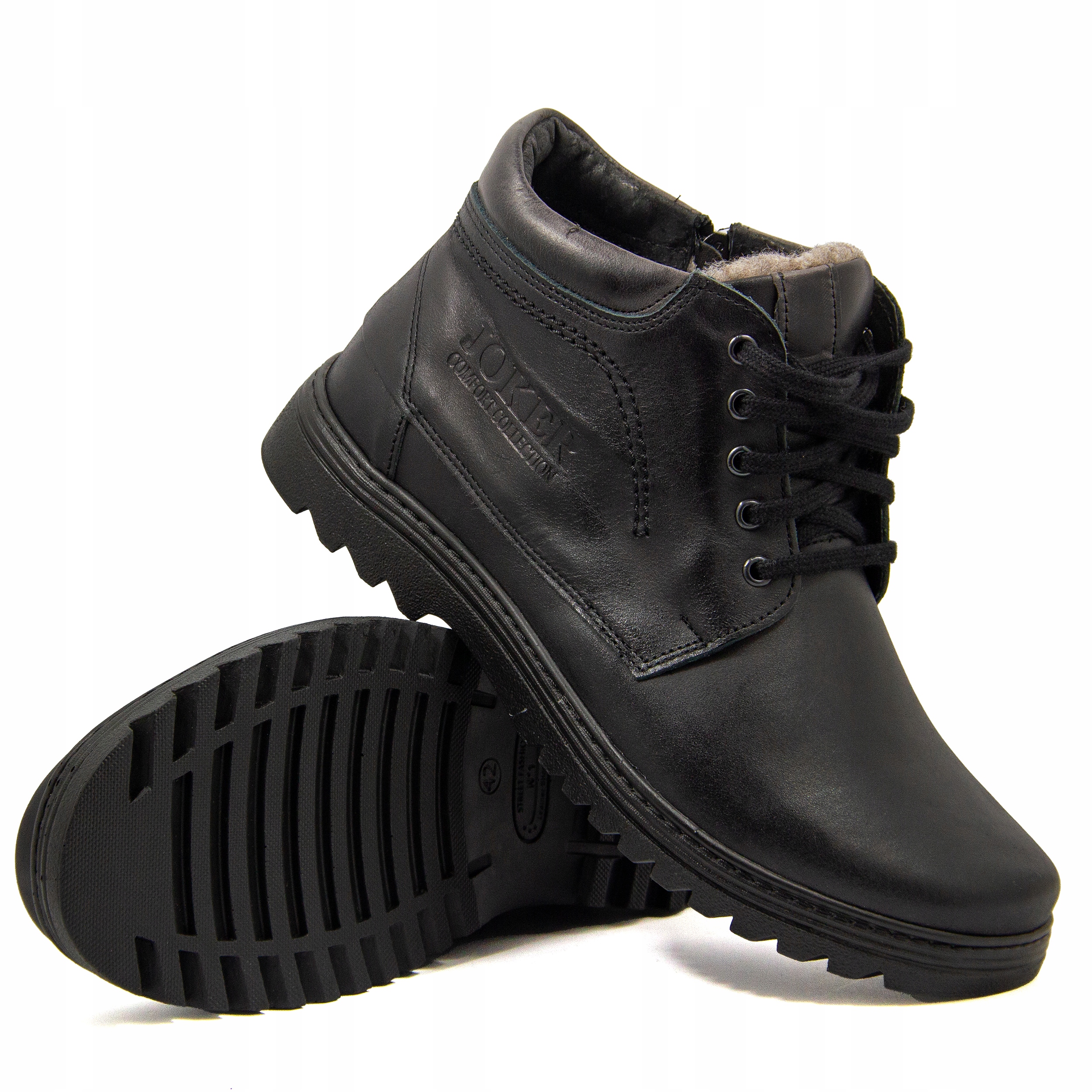 Polskie Buty zimowe trzewiki JOKER ocieplane skóra 508 czarne 43 Rozmiar 43