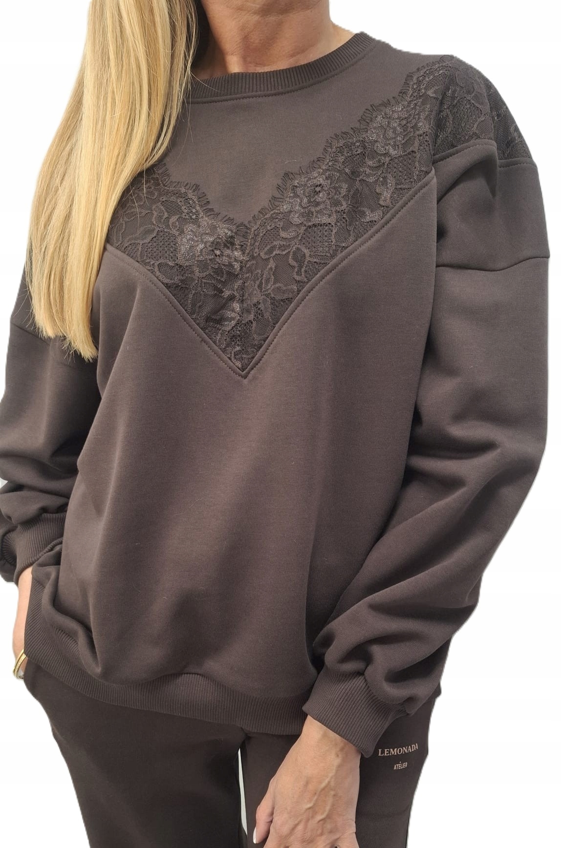 Lemonada Bluza Dresowa Brązowa Czekoladowa z Koronką Uni New