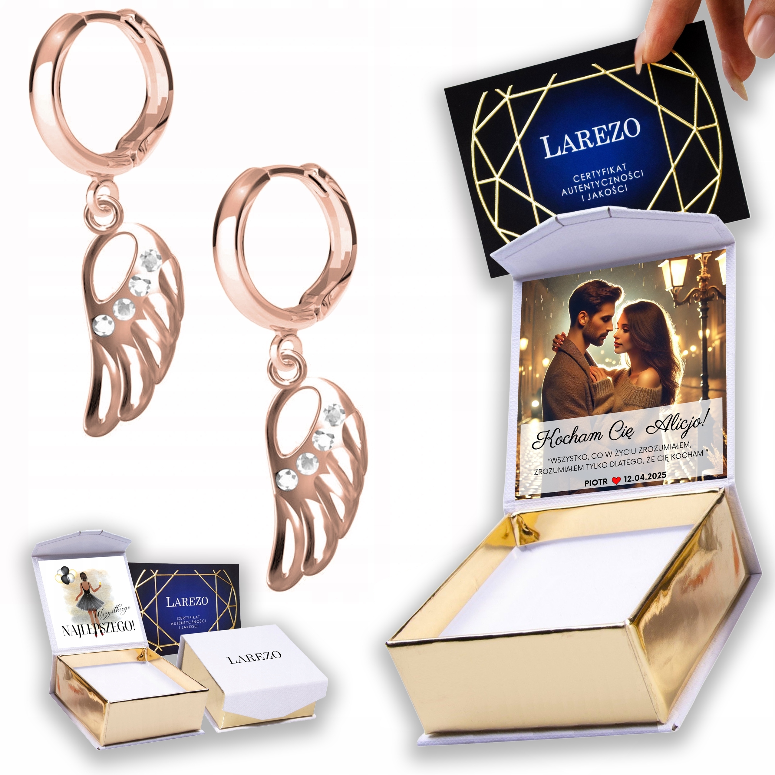 Náušnice Pozlacené 925 s andělskými křídly Křídlo Wings Print