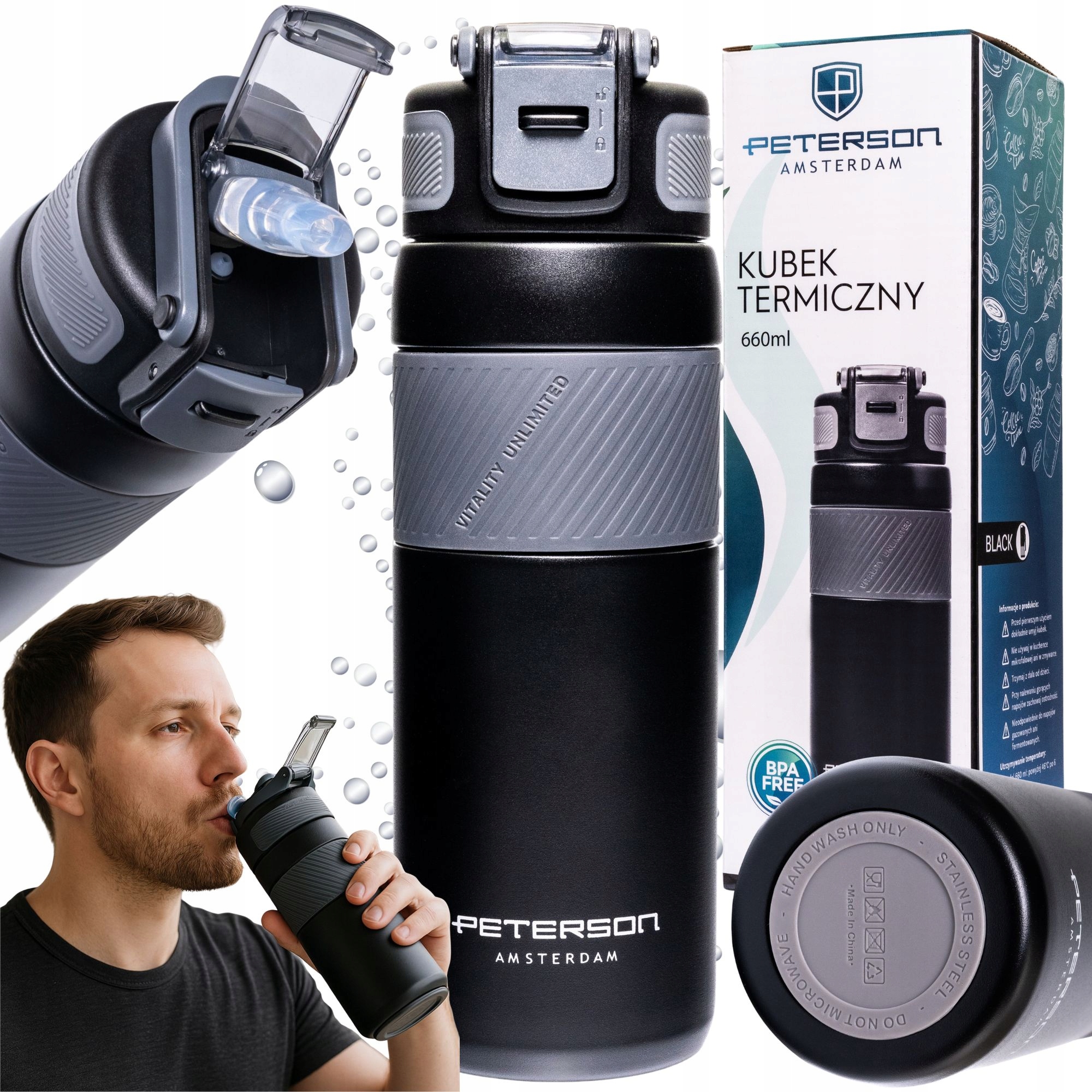 Kubek termiczny termos do samochodu antypoślizgowy na kawę 660ml Peterson