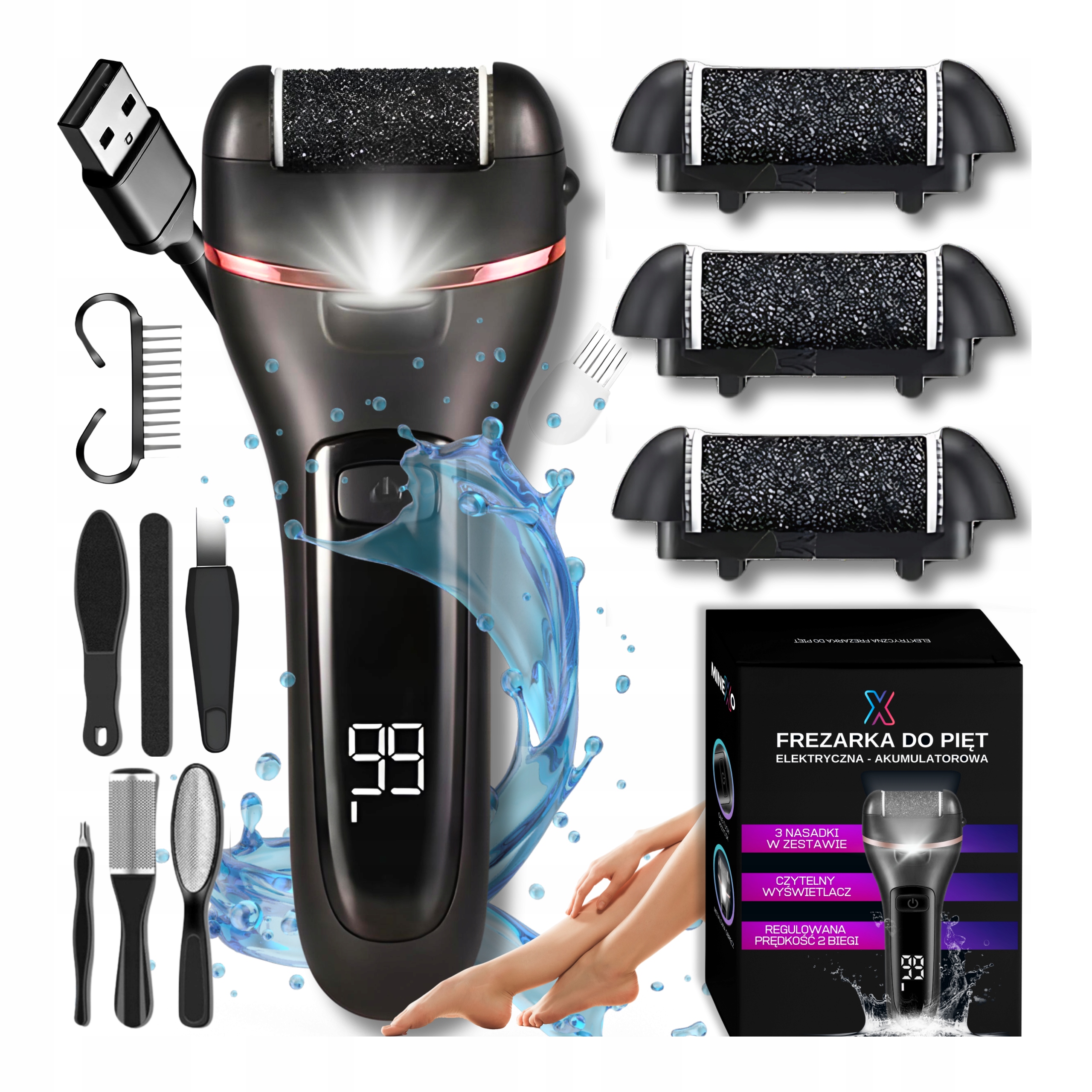 2 x Elektrický Pilník Na Paty Nohou Struhadlo Bruska Bezdrátová Sada 3 R