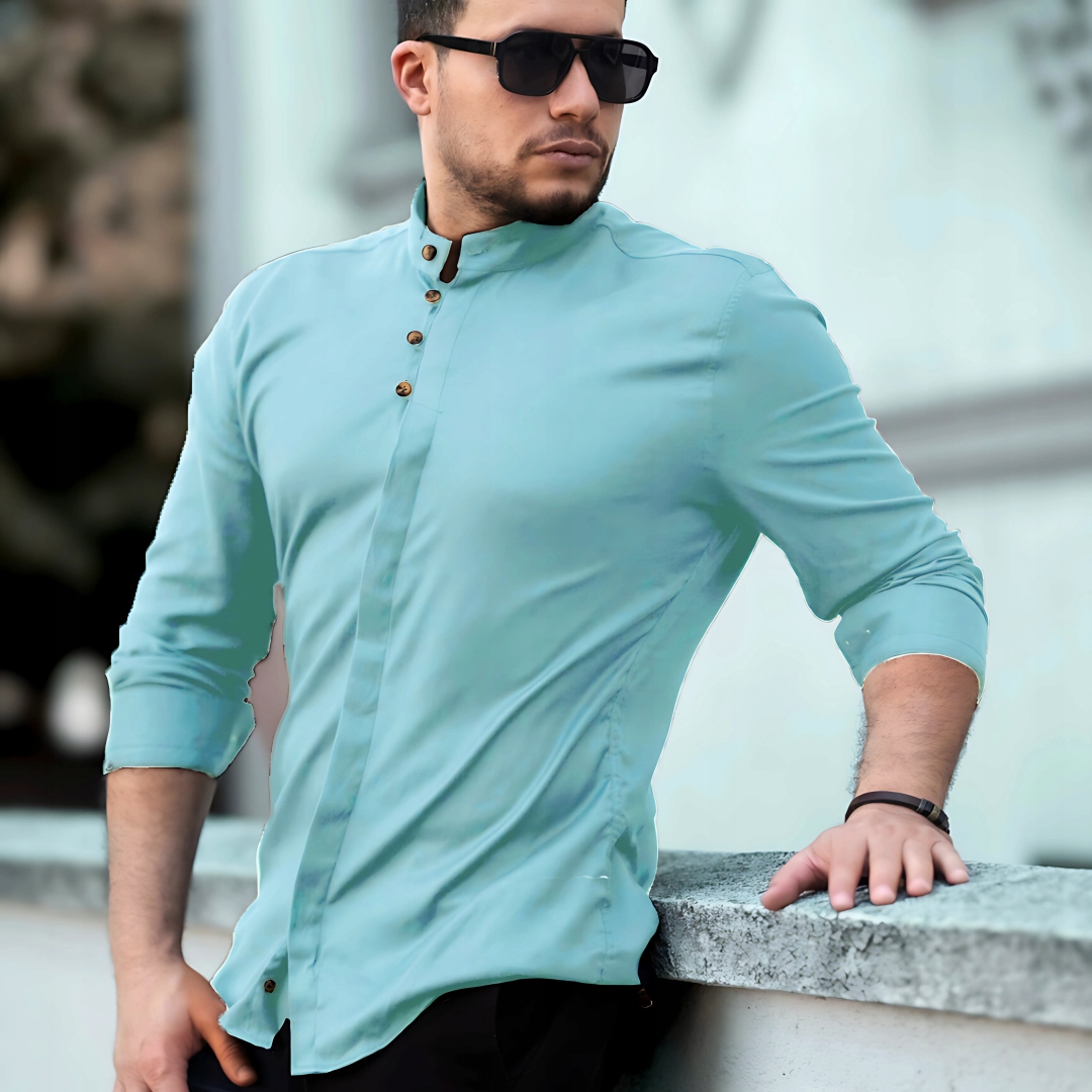 Koszula Męska XXL Zielona Wizytowa Długi Rękaw Stójką 46 Casual