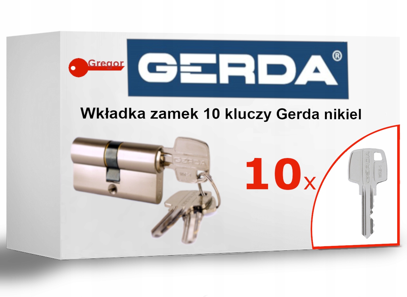 10 Kluczy Wkładka bębenkowa zamek Gerda WKE1 40/50 nikiel 10 kluczy
