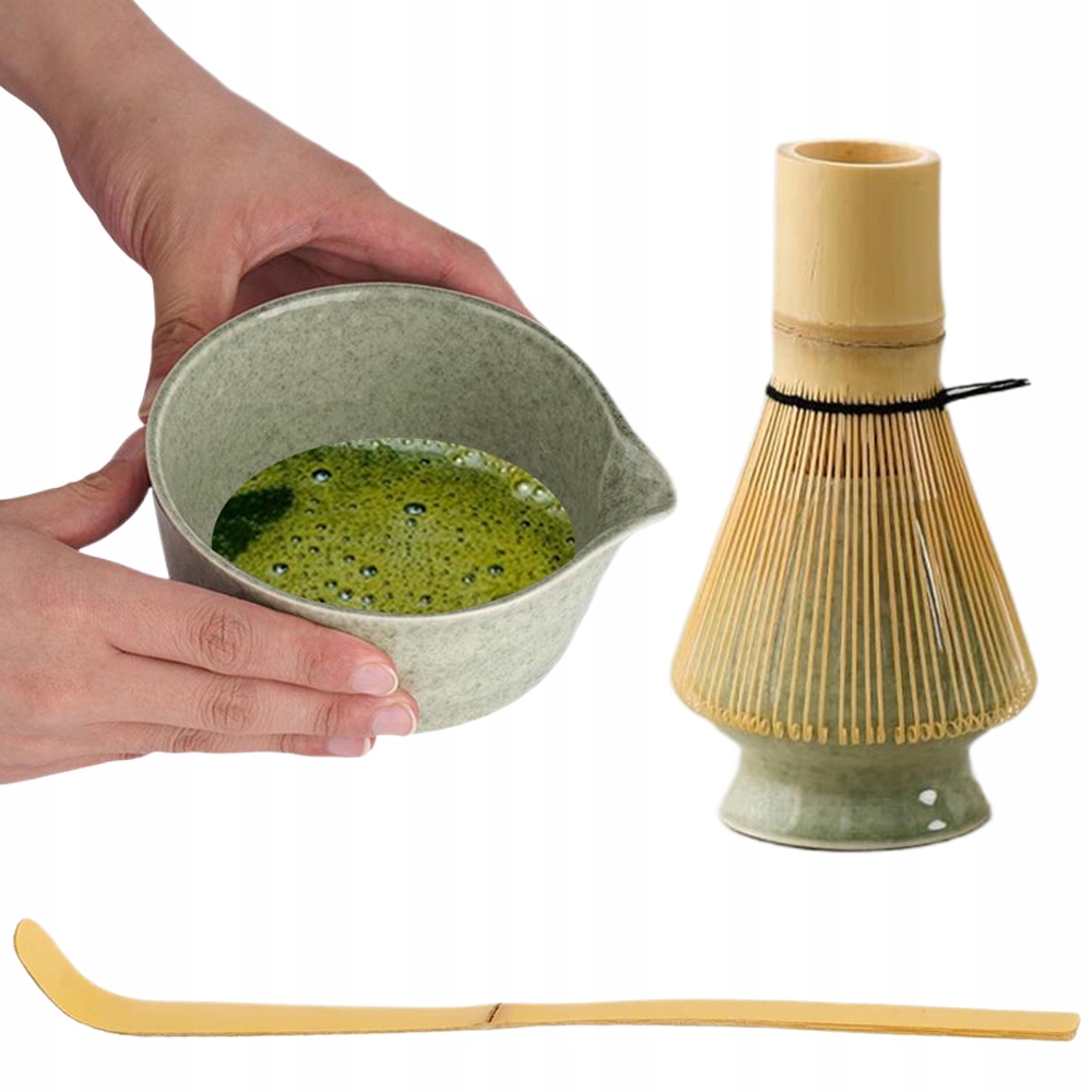 Levně Bambusová Dárková Sada Na Čaj Matchy Chashaku Vločky Zelená 4KS