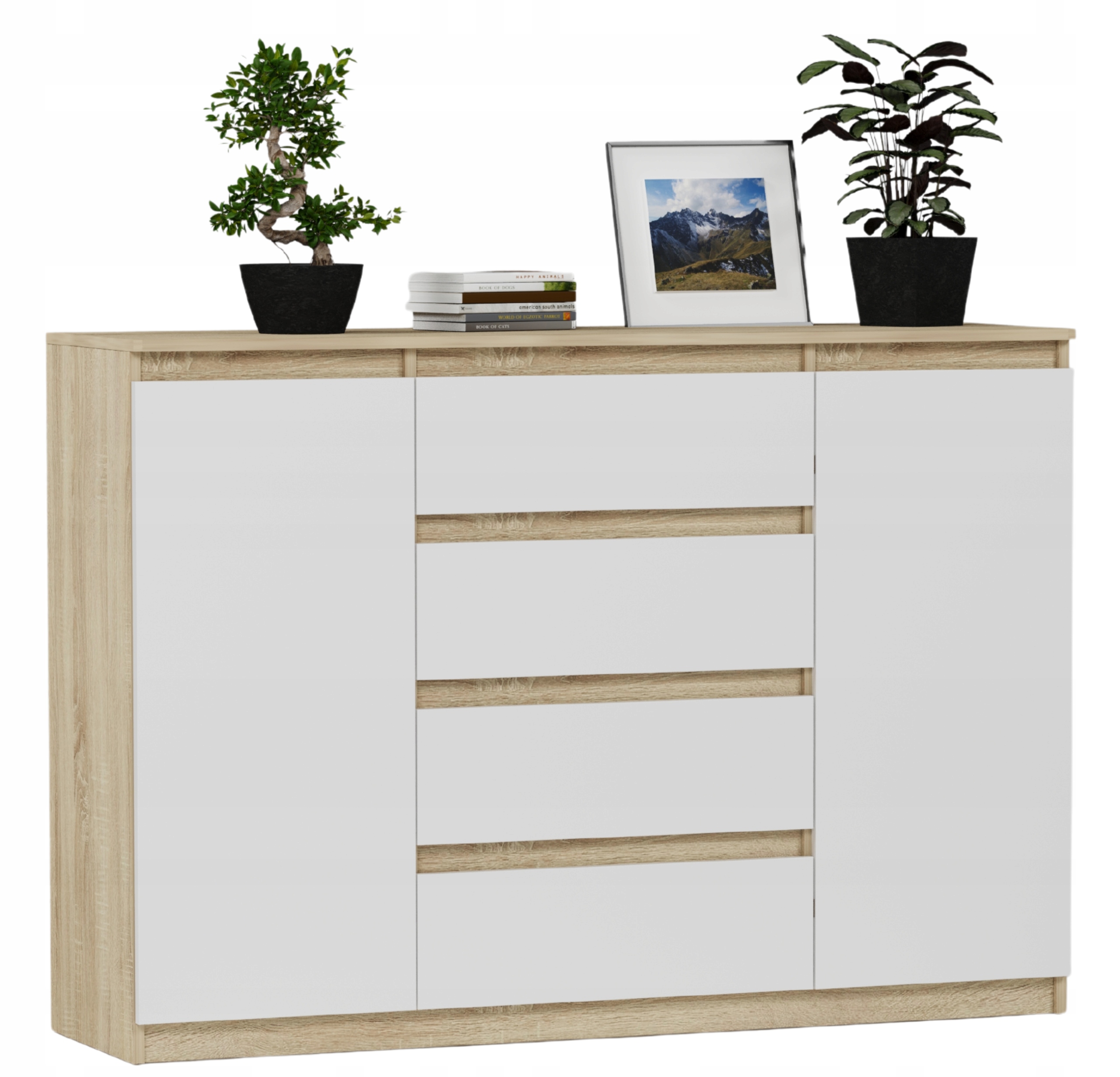 KOMODA 140 SZAFKA 4 SZUFLADY 2 PÓŁKI Sonoma MIX