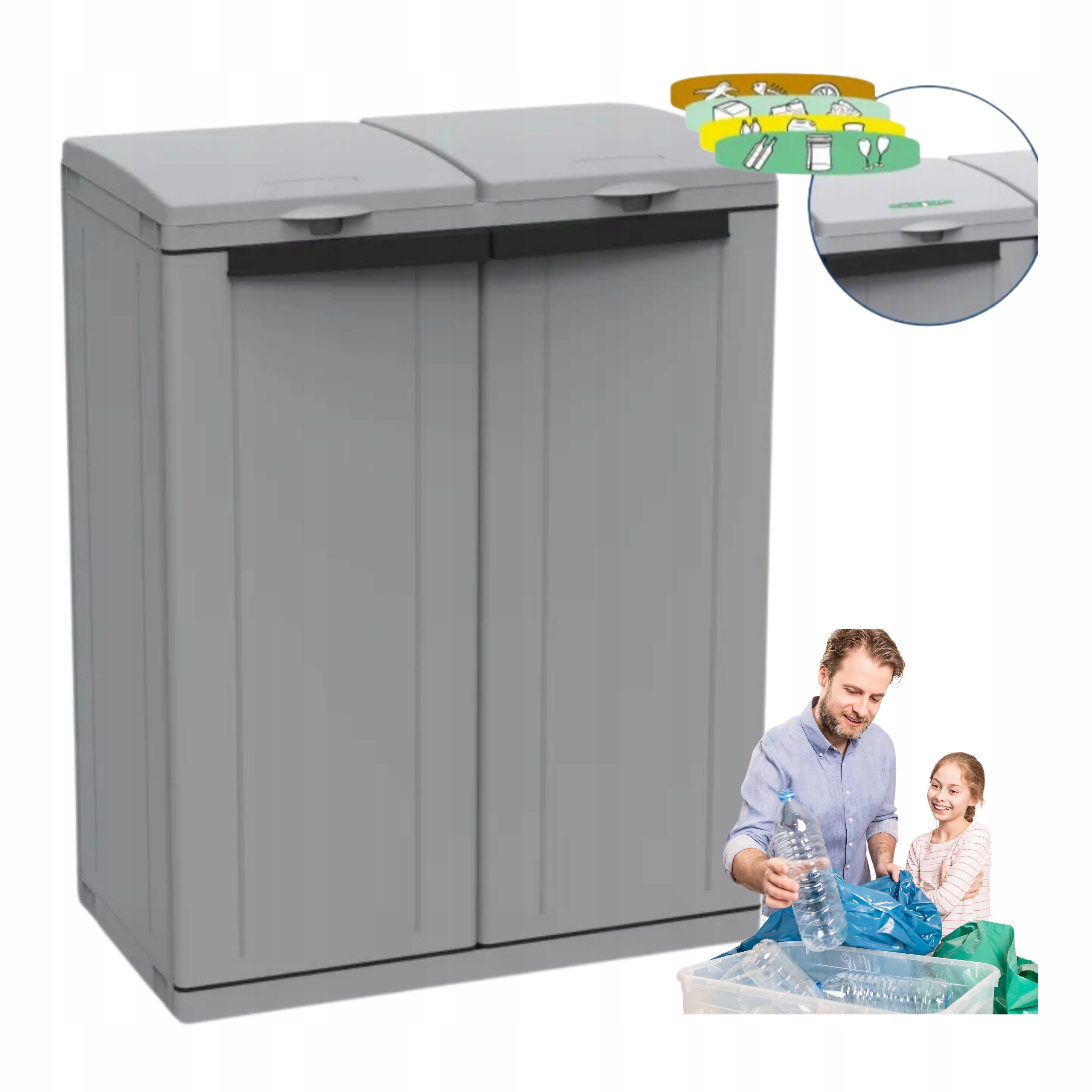 Szafka do segregacji odpadów Tercab 220L 2drzwiowa szara pojemna trwała