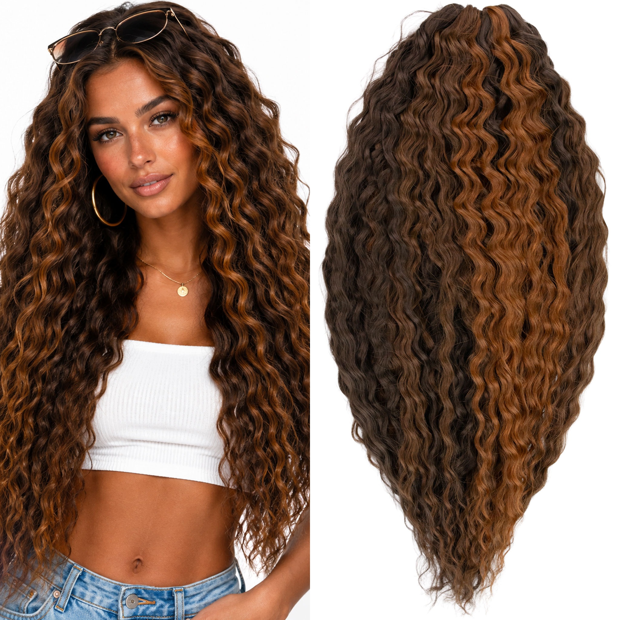 Włosy syntetyczne sztuczne Afroloki Ariel Premium 55cm 300g brąz pasemka