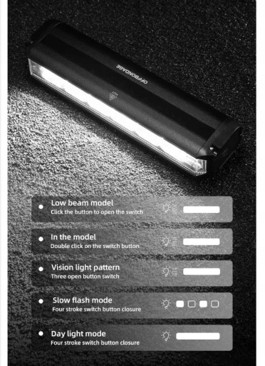 LAMPKA ROWEROWA LED Przednia Mocna 1400lm 4000mAh USB-C + TYŁ Model eos620