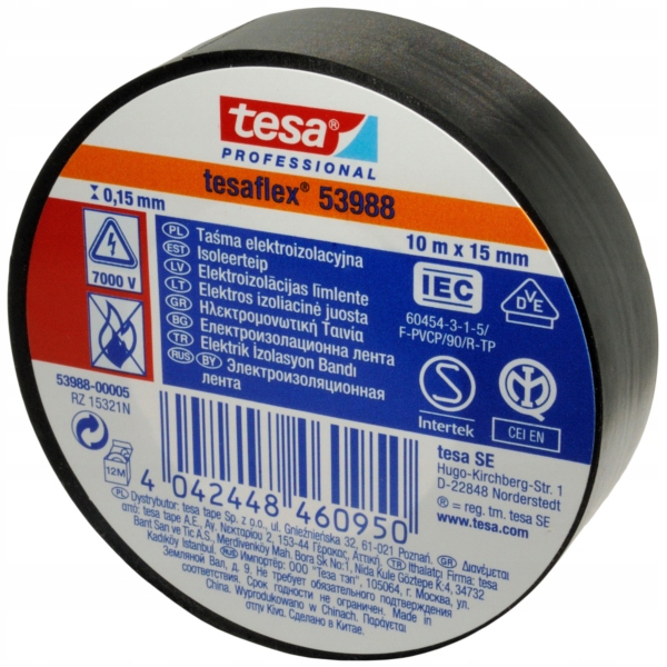 Profesjonalna taśma izolacyjna Tesa 19mm x 20m czarna