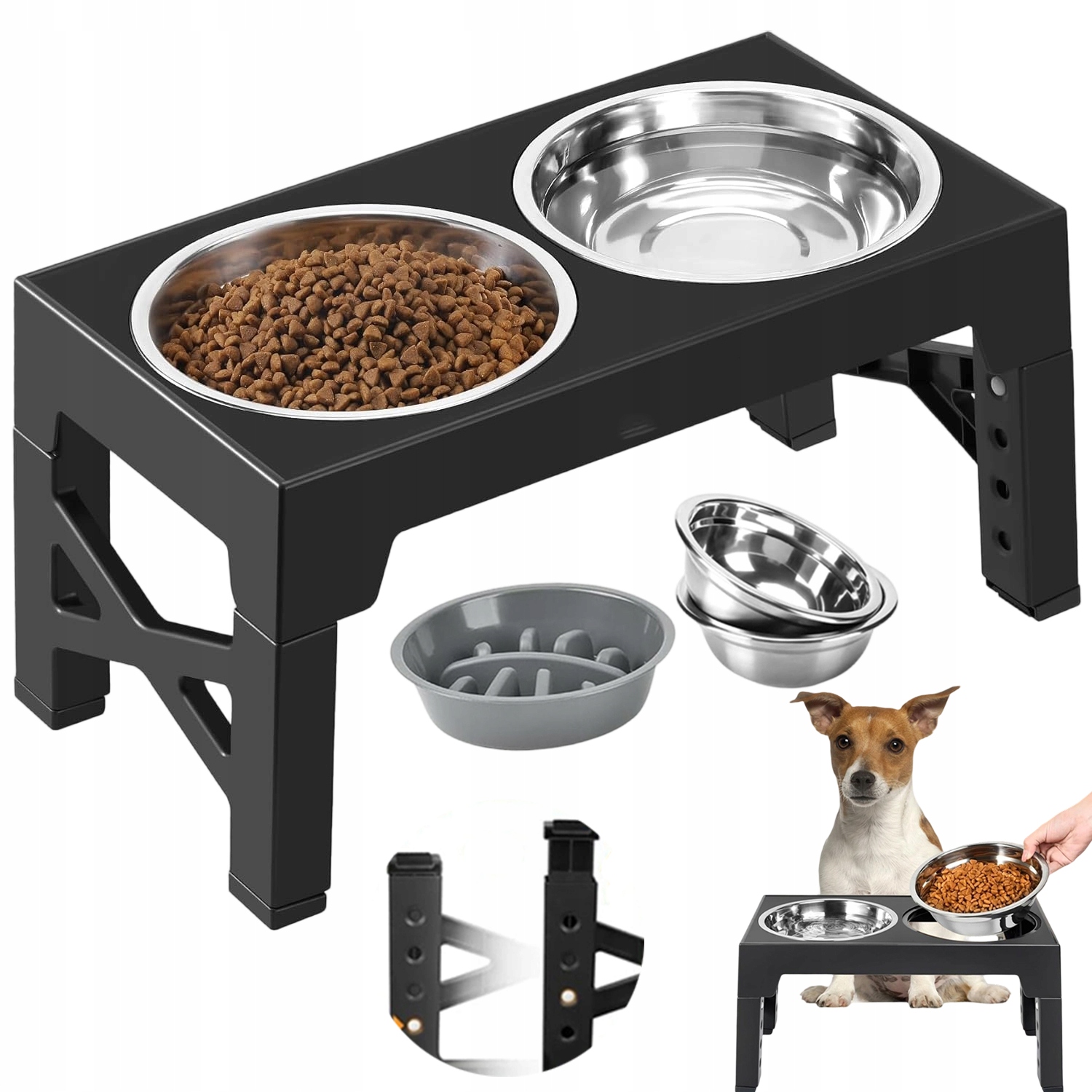 Levně Regulovatelný Stojan Na Misky Pro Psa A Kočku, 5 Výškových Úrovní, Komfort