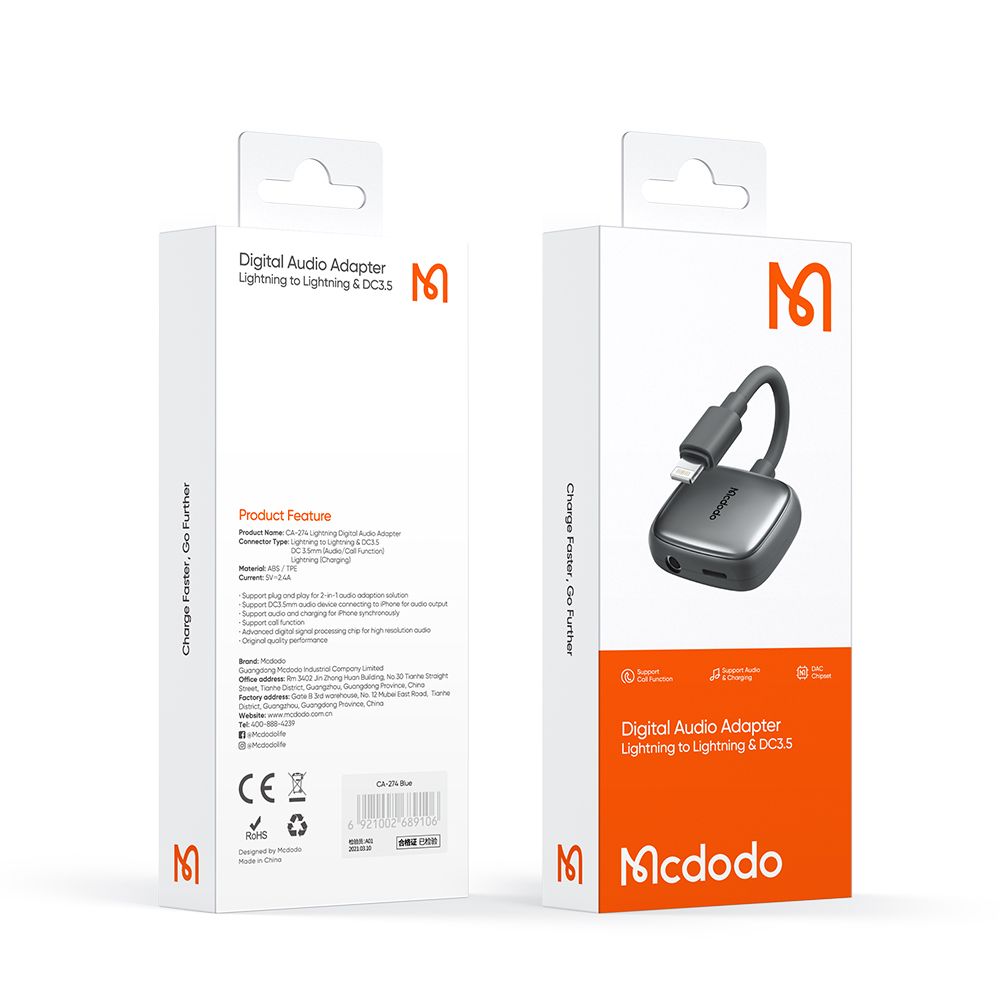 MCDODO ADAPTER PRZEJŚCIÓWKA LIGHTNING + AUX DO SŁUCHAWEK ŁADOWANIA IPHONE Marka McDodo