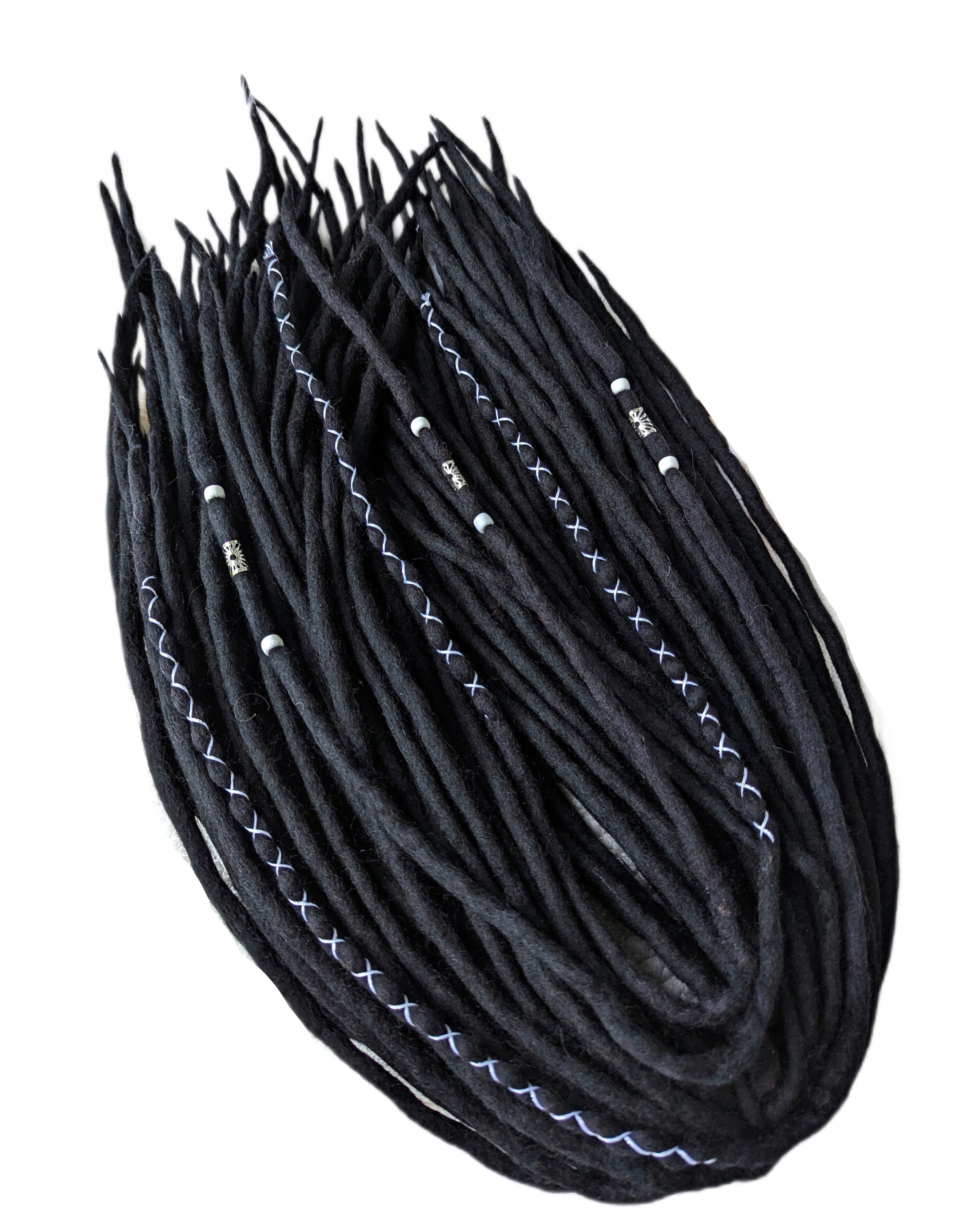 Vlněné pastelky Dredy, černé bílé a stříbrné, Stříbrná Noc, 40 kusů