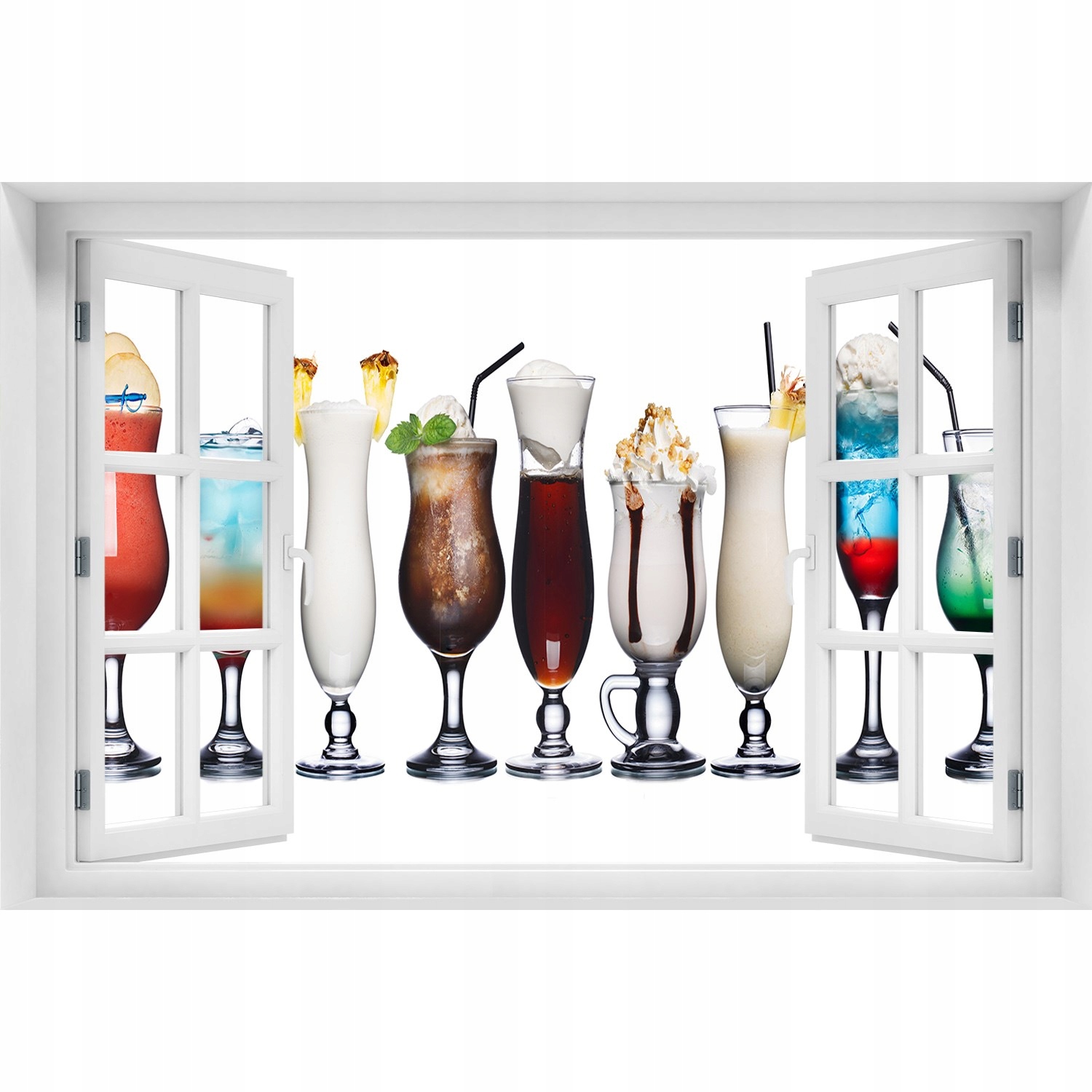 

3D Okno Naklejka na ścianę Zestaw drinków 90x60