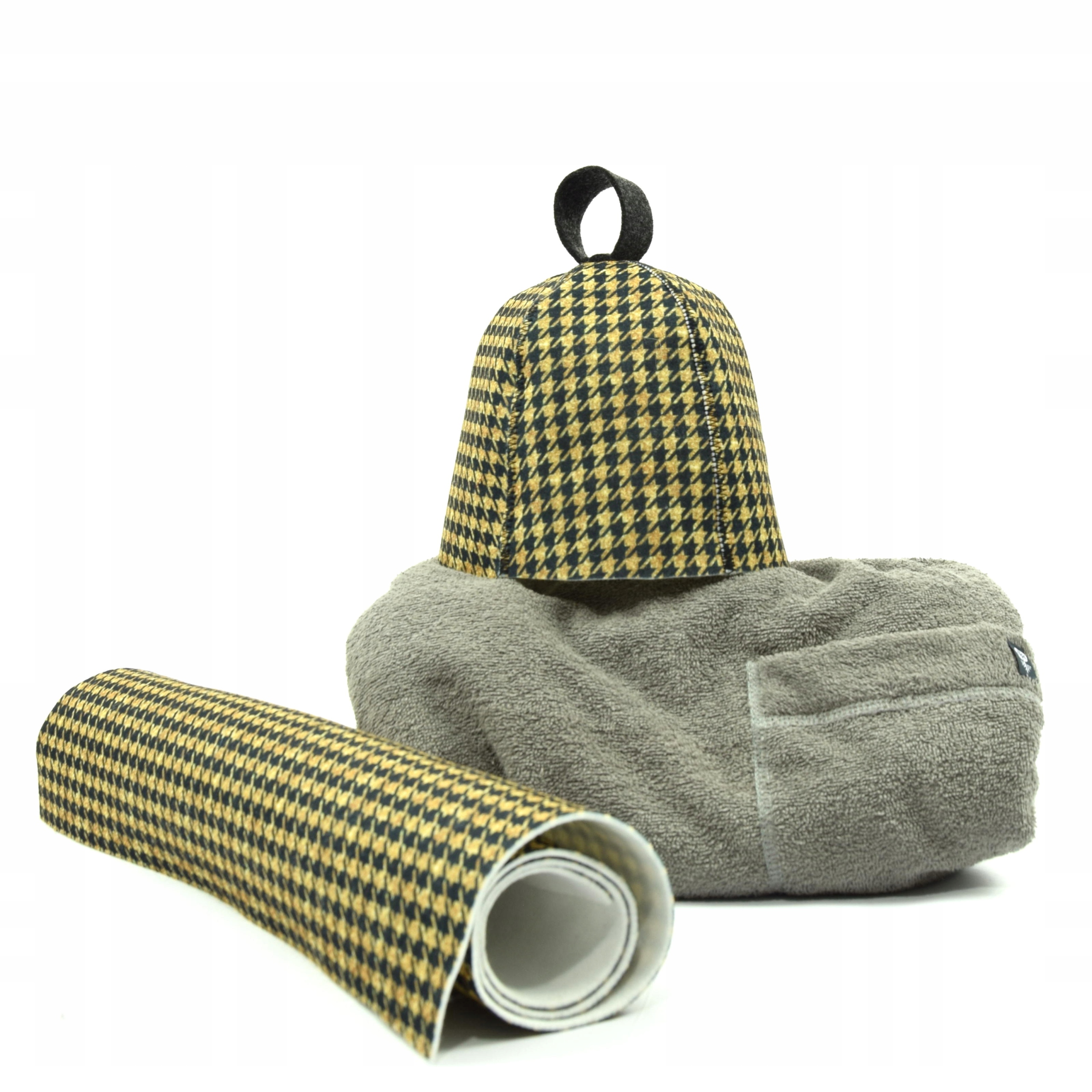 Čepice do sauny Filcová Ručník Podložka Set pánská 3 díly XXL