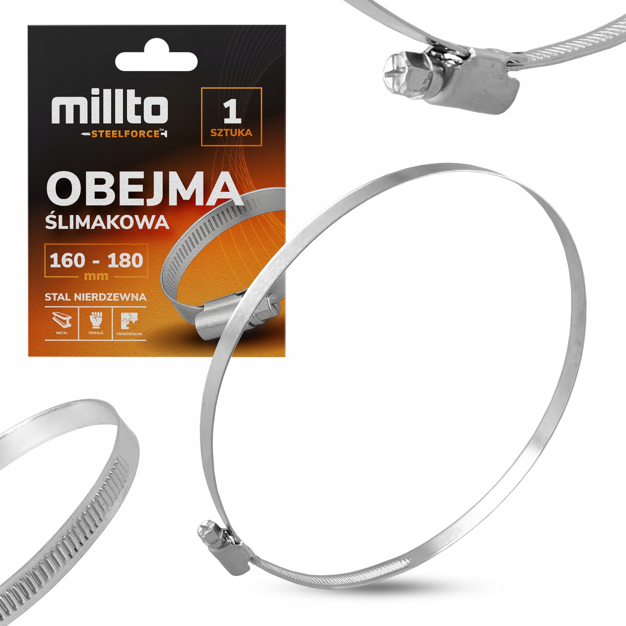 Opaska Zaciskowa Metalowa 160-180 mm Cybant Obejma Ślimakowa Skręcana Nq-m