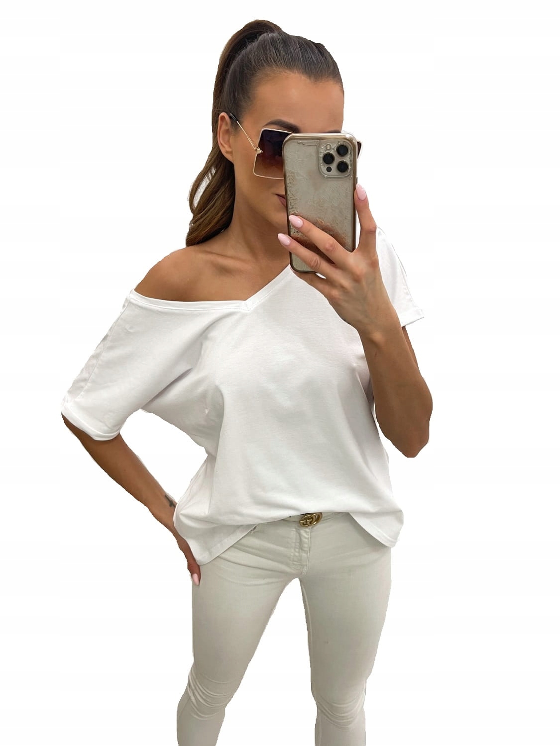 

T-shirt V neck przód tył biały Tmc Moda Xs/s