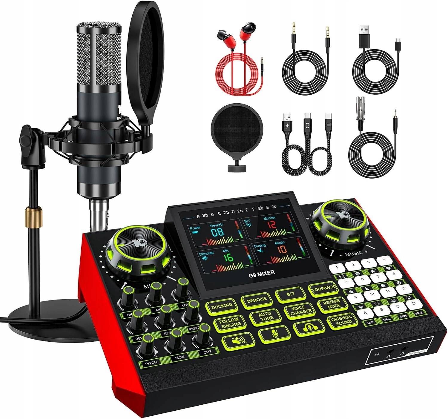 Mixážní Pult Audio Rozhraní Tenlamp G9 Streamovací Efekt Mikrofon Sada