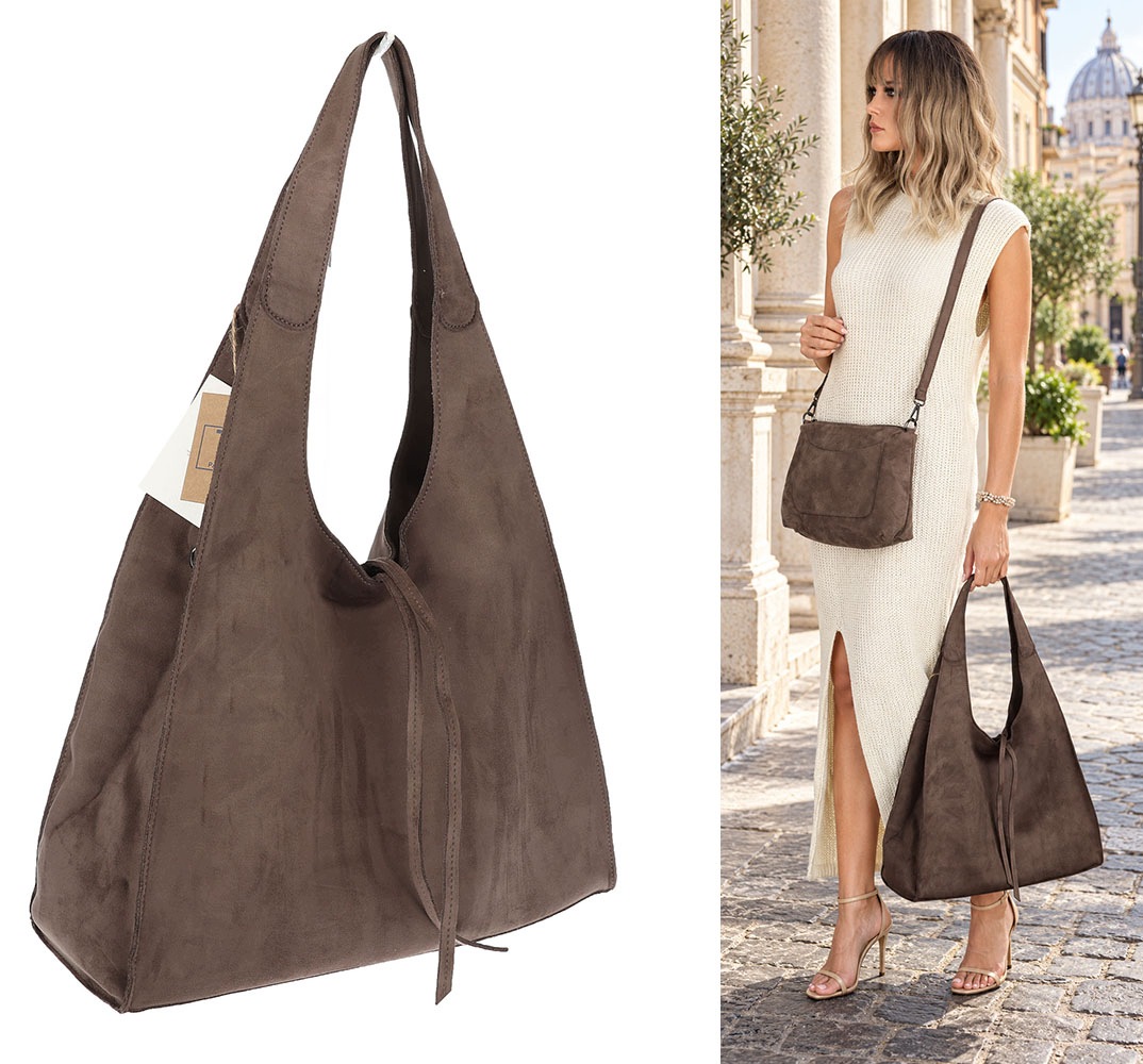 Dámská shopper kabelka semišová módní do práce taška L140 Mud Hnědá
