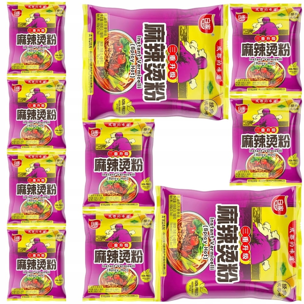10 x Čínská instantní polévka na těstoviny Vermicelli Spicy Hot 105 g Baijia