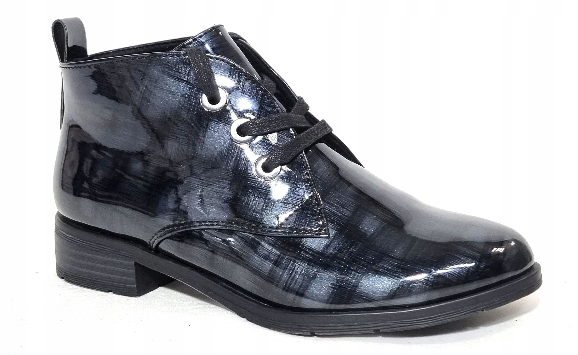 Lakované dámské šněrovací boty Marco Tozzi 25120 r37 černo šedé