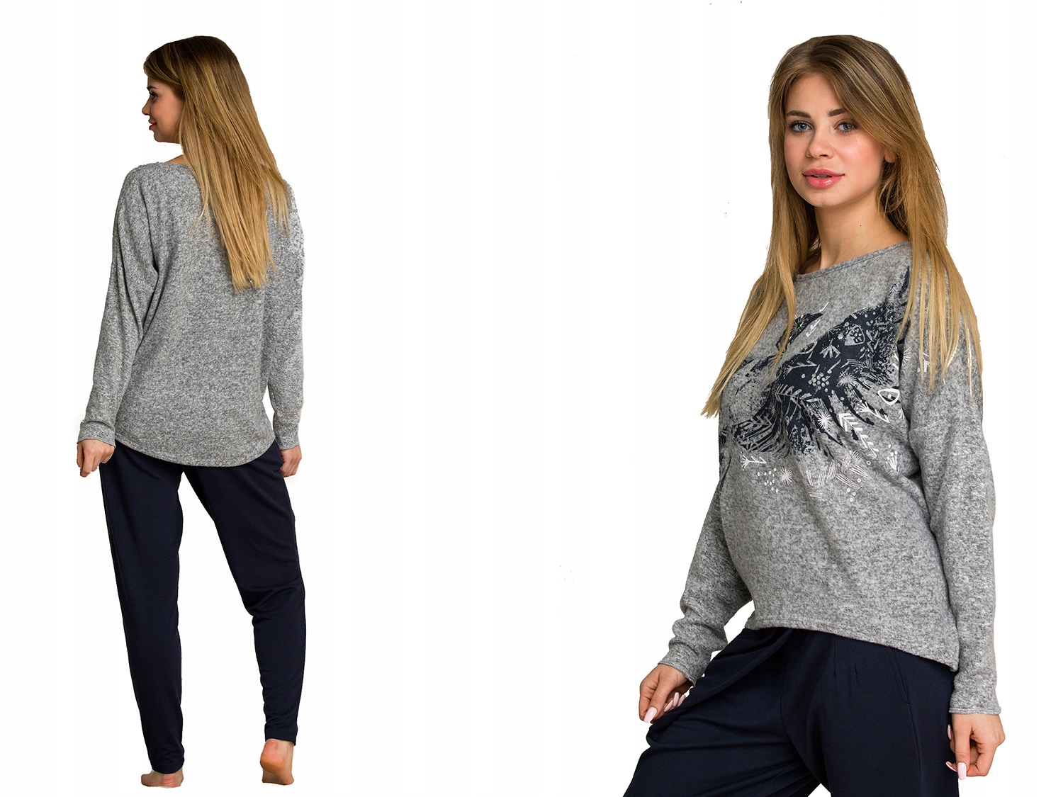 Key Dámský Komplet volný, teplý, dlouhý rukáv Homewear S Ptákem Lhs 211