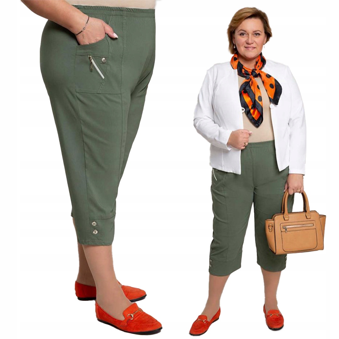 Tmavě zelené 3/4 kalhoty s kapsami 48