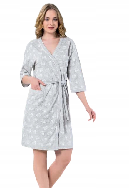 SZLAFROK DAMSKI CIENKI BAWEŁNIANY WIĄZANE/KESIEŃ Marka La Penna