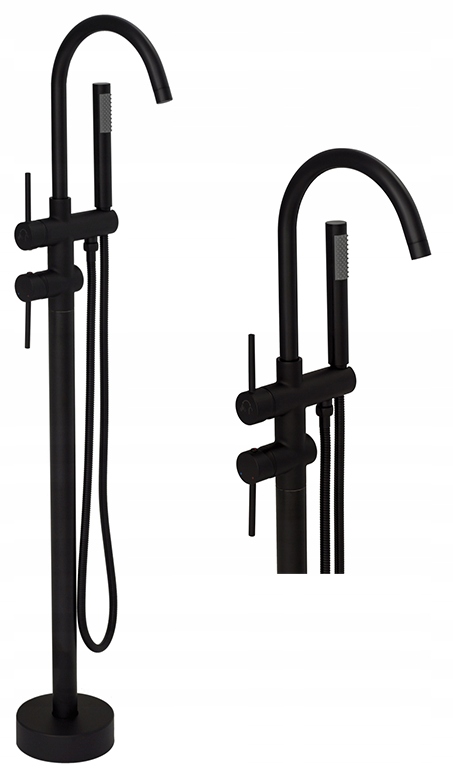 Voľne Stojaca Podlahová Batéria Sprchová Vysoká Výpust Pre Vaňu Čierna Kivo