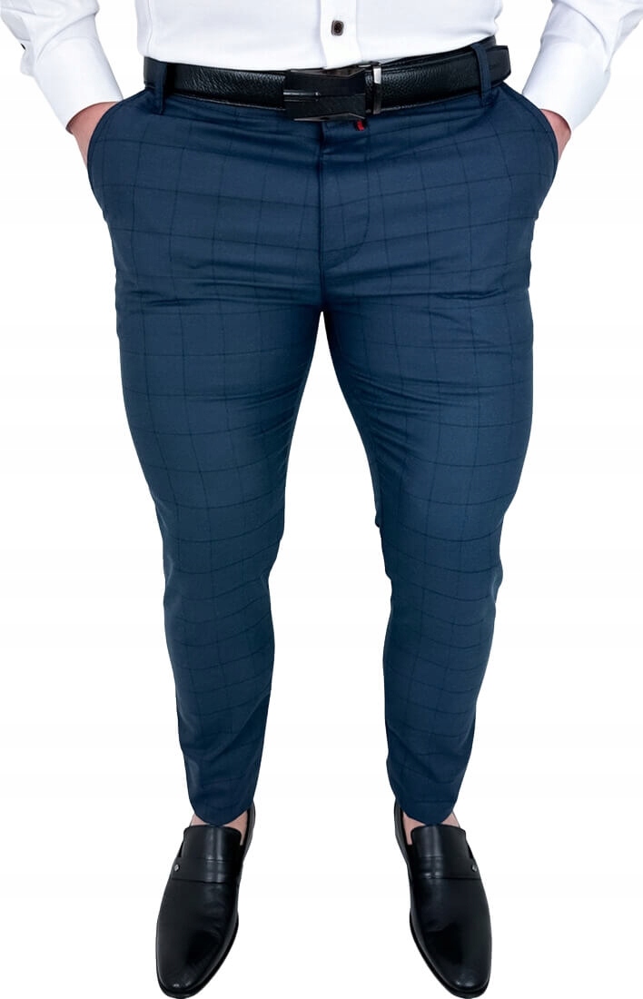 

Granatowe spodnie meskie slim fit w krate 2036 30