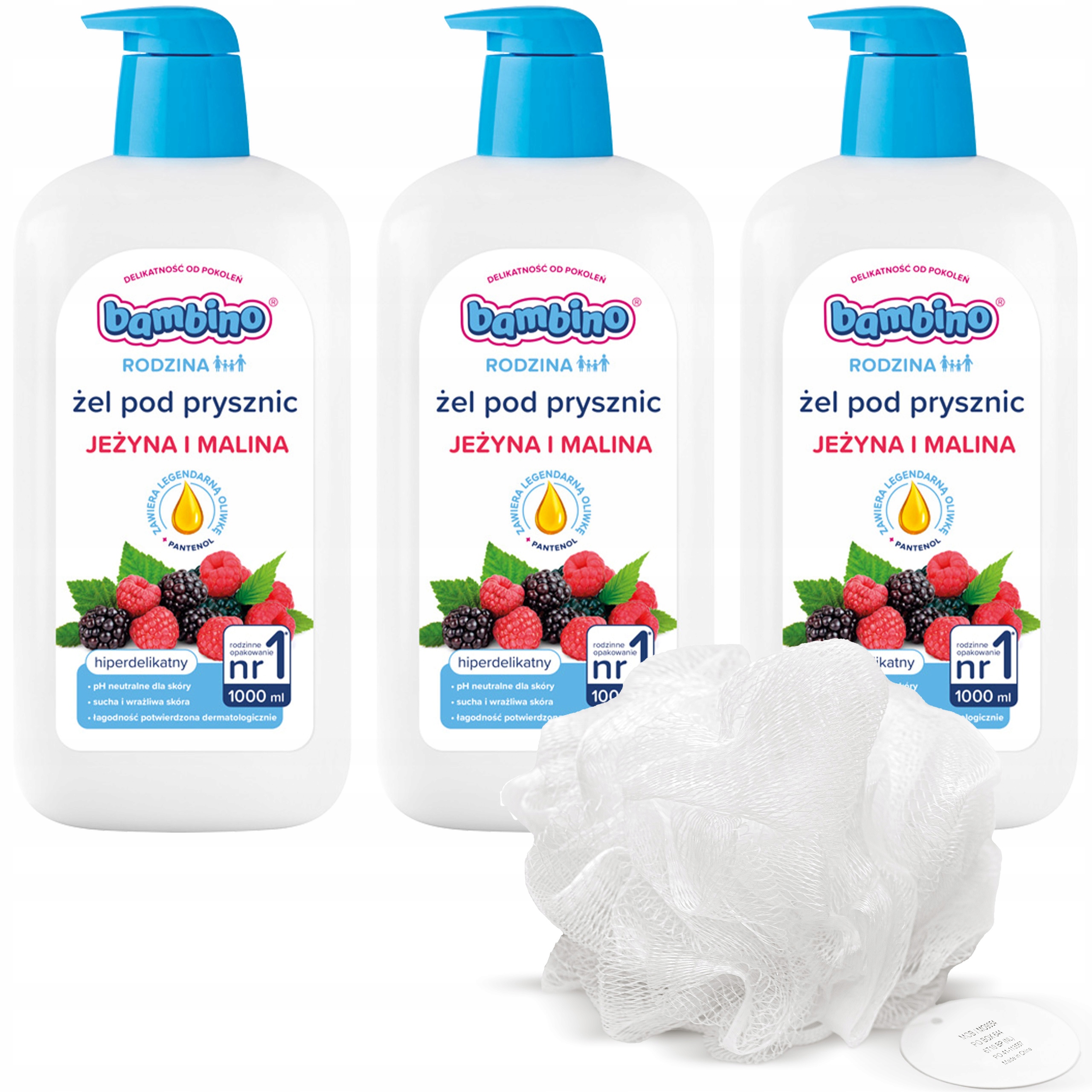 3 x Bambino Rodzina Żel pod prysznic o zapachu jeżyn i malin 100ml myjka