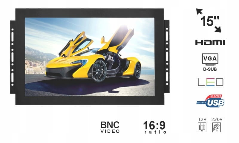 Monitor OPEN FRAME LED 15" VGA HDMI USB Marka Nvox