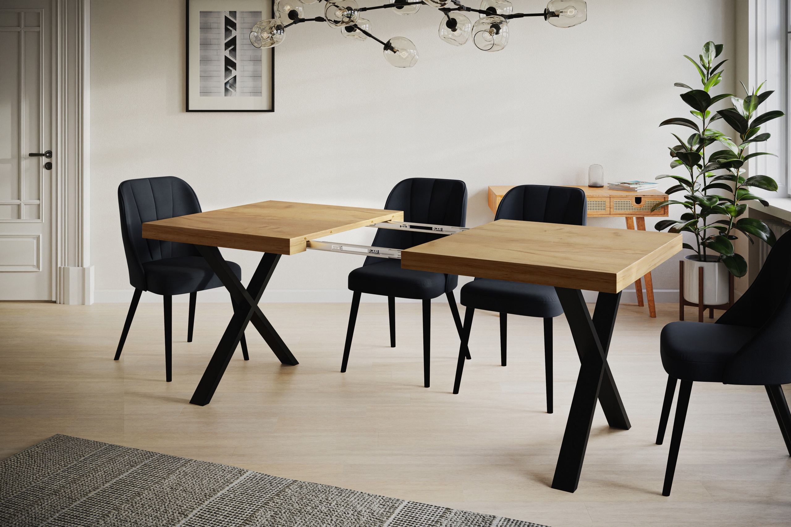 Stół rozkładany 160/260 LOFT metalowe nogi X Kolor mebla dąb złoty