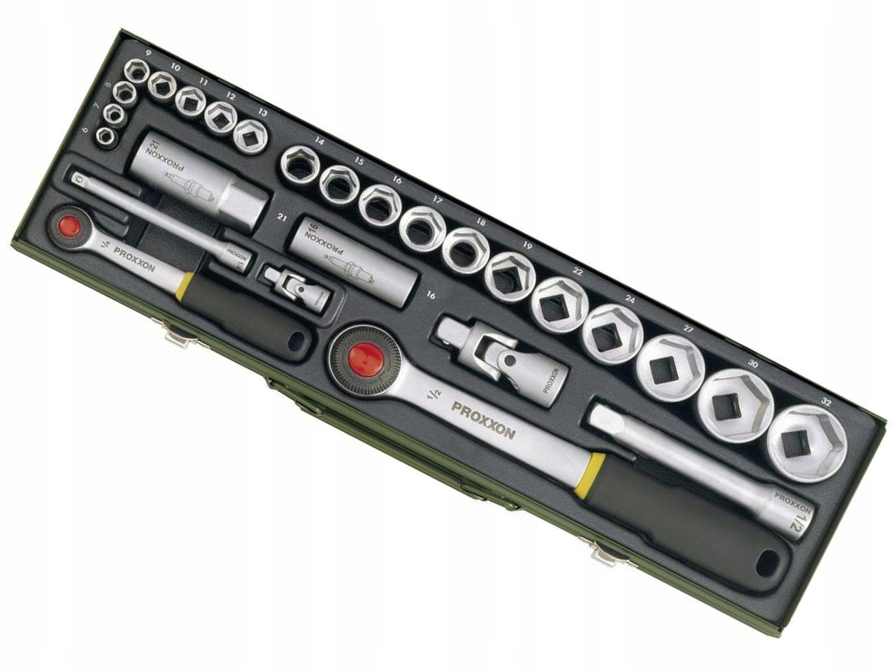 PROXXON ZESTAW KLUCZY NASADOWYCH 27 ELEMENTÓW + METALOWA WALIZKA PR23020 EAN (GTIN) 885125844322