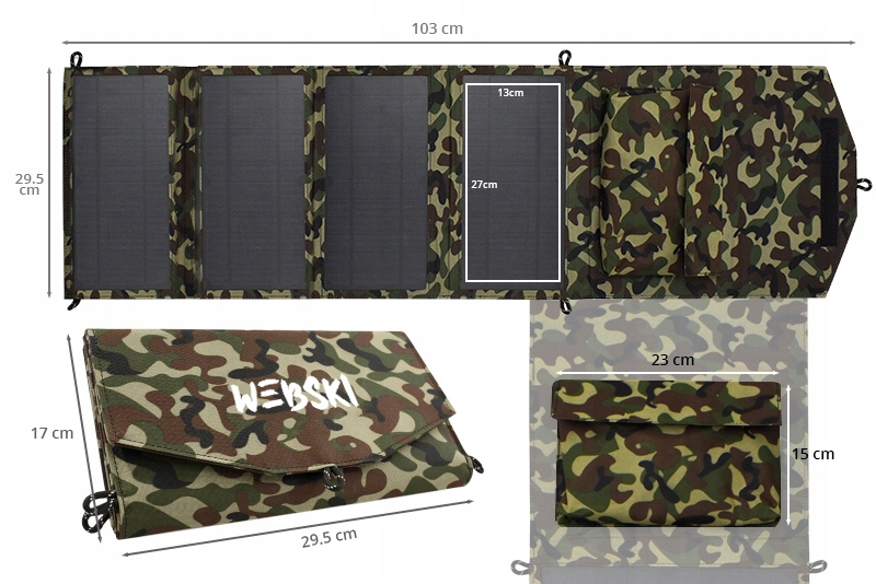 ŁADOWARKA MATA SOLARNA FOTOWOLTAIKA DO TELEFONÓW Wysokość panelu solarnego 52 cm
