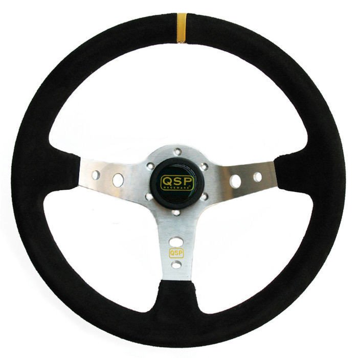 Semišový rallyový volant Qsp 3R 350 mm/90 mm, strieborný