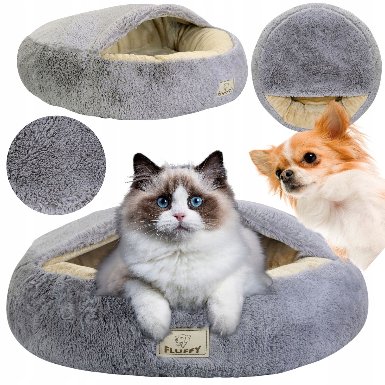 Levně Pelíšek Pro Malého Psa Kočku Péřová Budka Fluffy S Kšiltem Měkké 50 CM