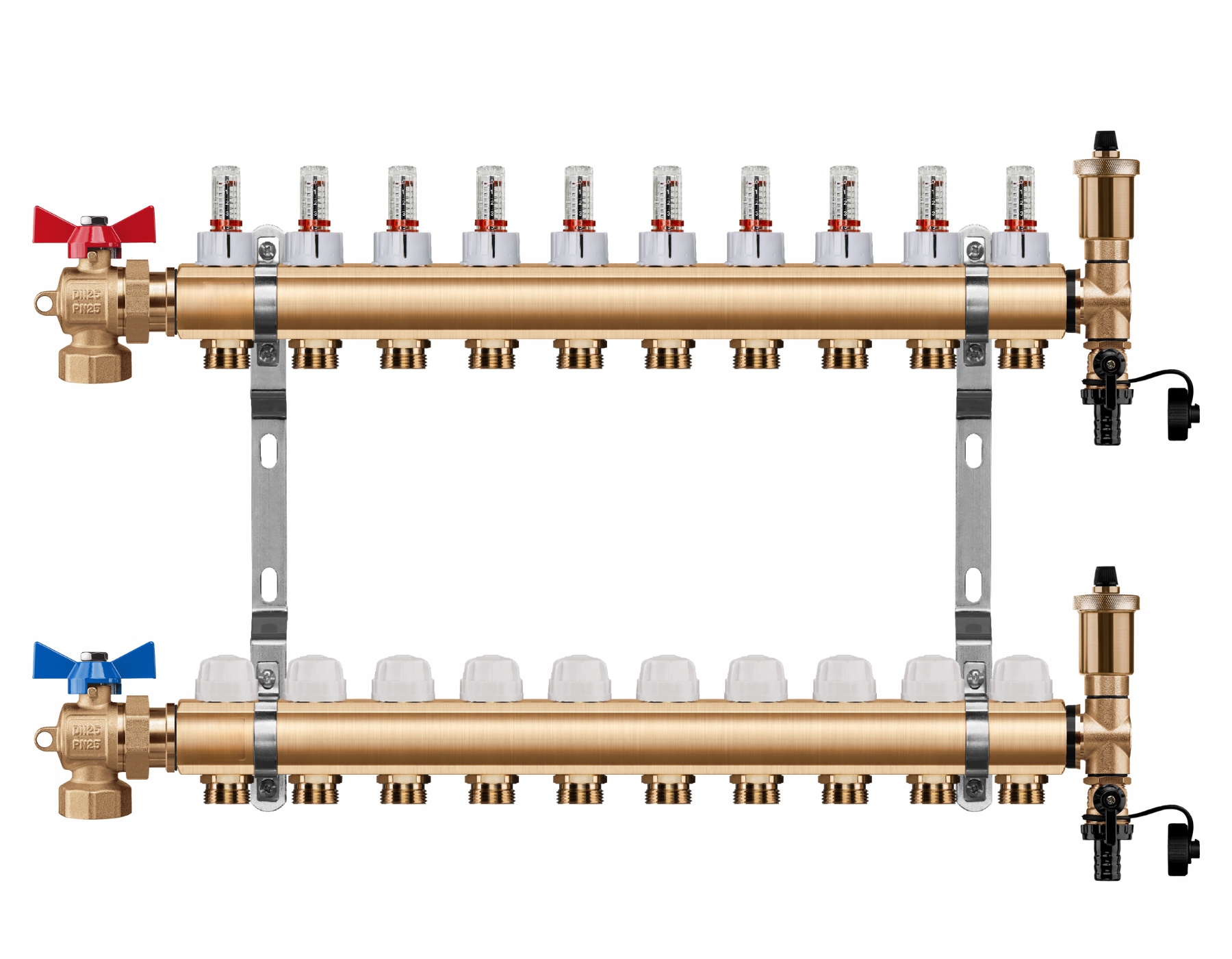 Rozdělovač Podlahového Vytápění 11 Okruhů Úhlový Kulový Ventil Pex