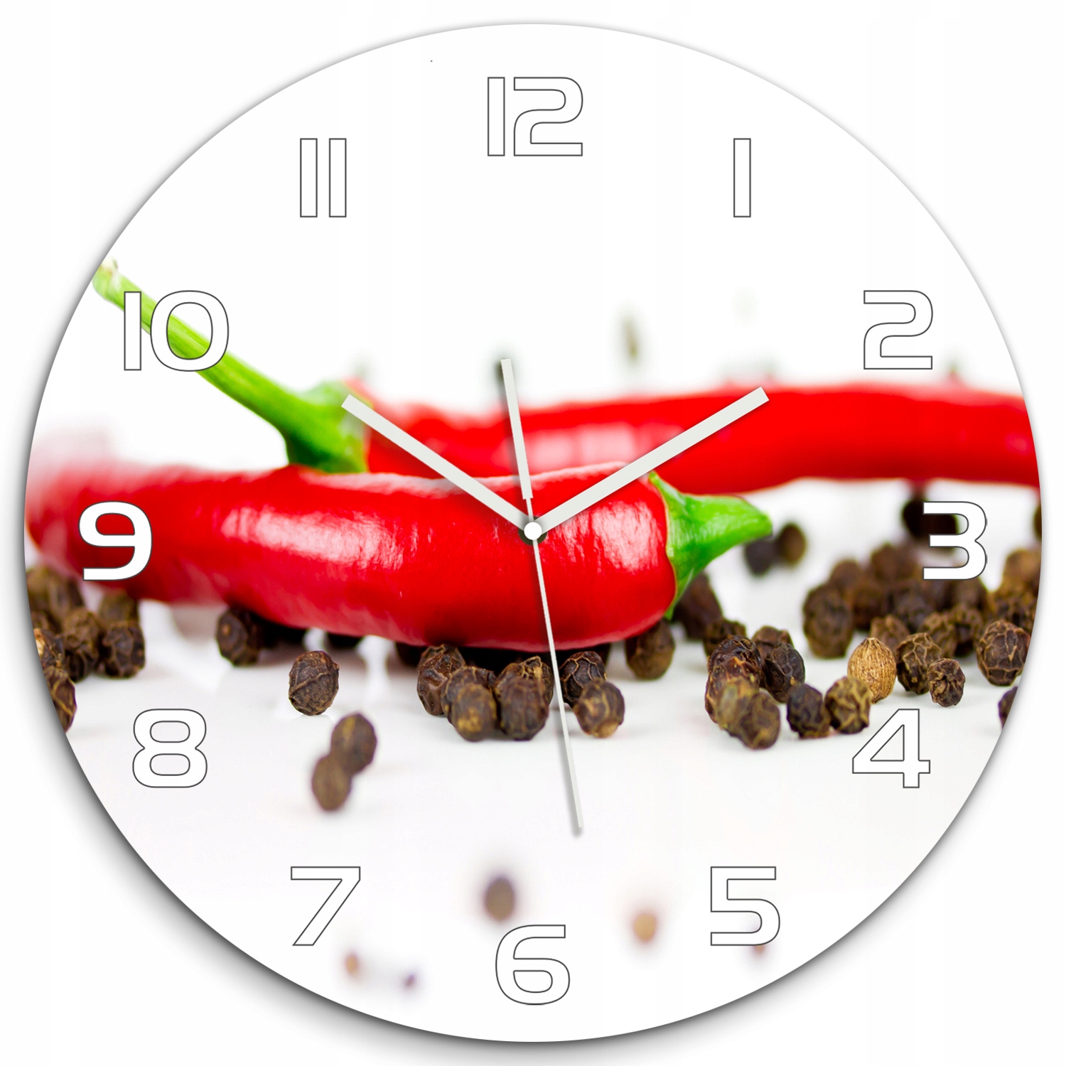 

Szklany duży zegar wiszący Chilli i pieprz fi 60cm